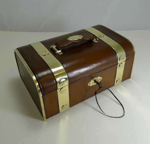 Fine Large Antique French Leather and Brass Jewellery Box C.1890