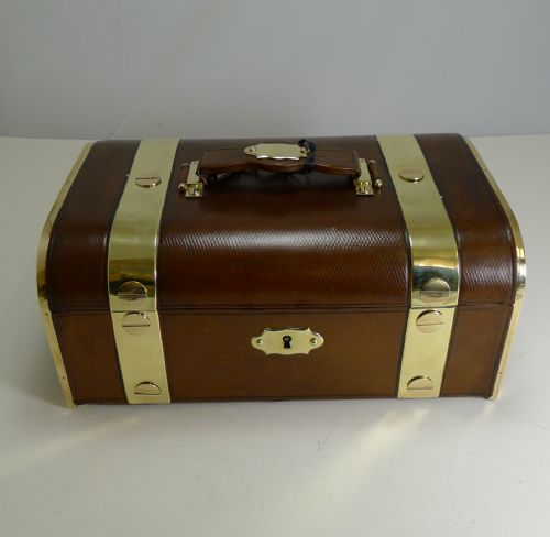 fig 1. Fine Large Antique French Leather and Brass Jewellery Box c.1890