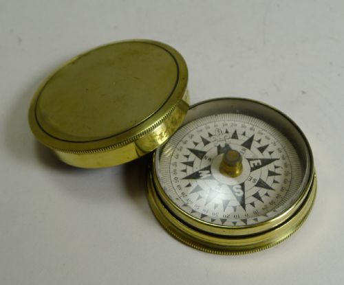 Antique English Brass Cased Floating Card Explorers Pocket Compass C.1880