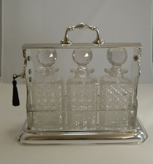 Large Antique English Three Bottle Tantalus by Mappin and Webb C.1900
