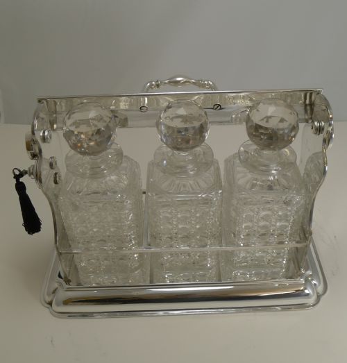 fig 1. Large Antique English Three Bottle Tantalus by Mappin and Webb c.1900