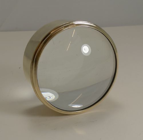 English Antique Brass Desk Magnifying Glass / Paperweight C.1910