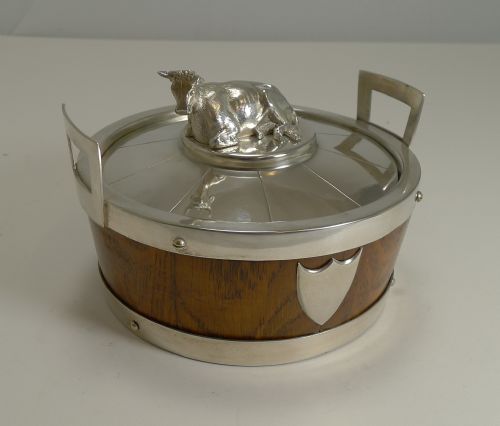 fig 2. Antique English Oak and Silver Plate Butter Dish c.1890 - Cow