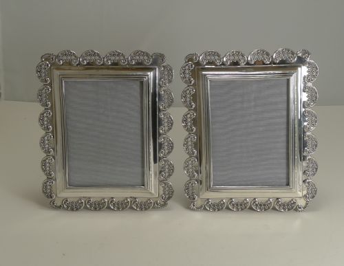 Fabulous Pair Unusual Antique English Sterling Silver Photograph Frames - 1898
