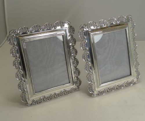 fig 1. Fabulous Pair Unusual Antique English Sterling Silver Photograph Frames - 1898