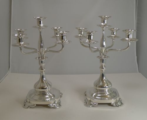 Rare Pair Antique Tiffany Silver Plated Five Light Candelabra C.1910