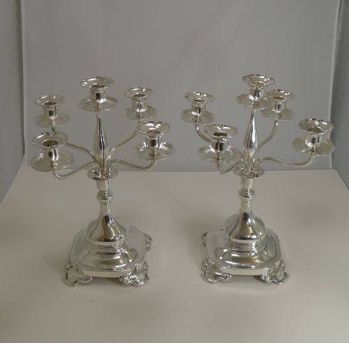 fig 1. Rare Pair Antique Tiffany Silver Plated Five Light Candelabra c.1910
