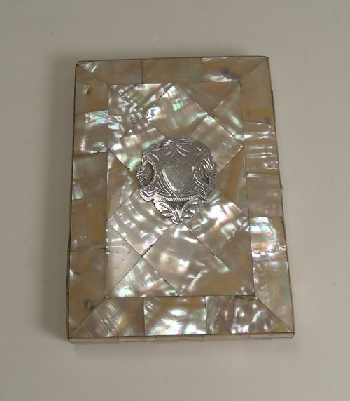 Antique English Silver Mounted Mother of Pearl Card Case C.1860