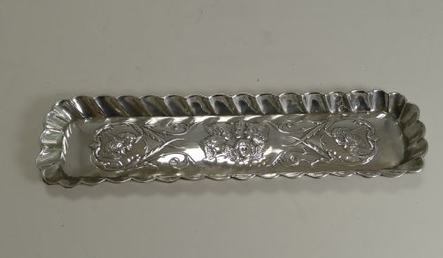 Victorian Sterling Silver Pen Tray - Reynold's Angels / Cherubs - 1899