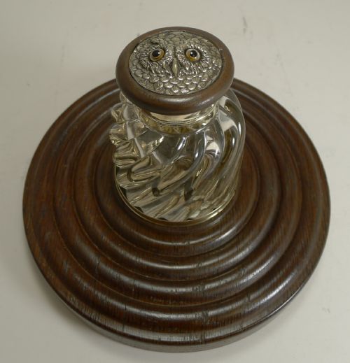Antique English Novelty Inkwell - Owl C.1890