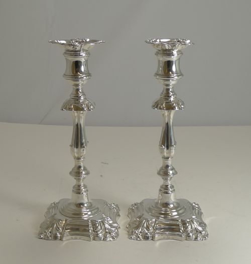 Elegant Pair Antique English Candlesticks by Elkington - 1853