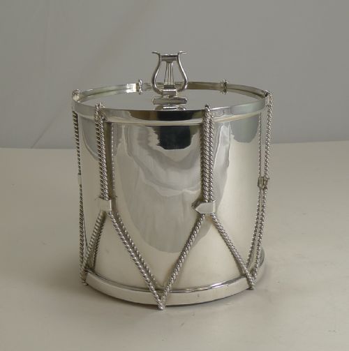 Antique English Novelty Biscuit Box - Drum - By Mappin & Webb C.1890