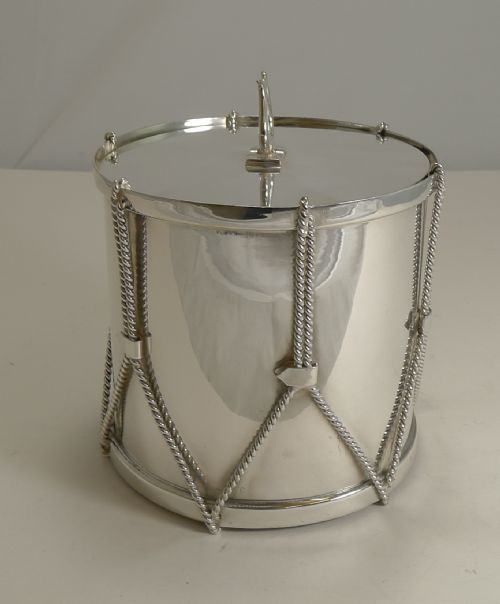 fig 1. Antique English Novelty Biscuit Box - Drum - By Mappin & Webb c.1890