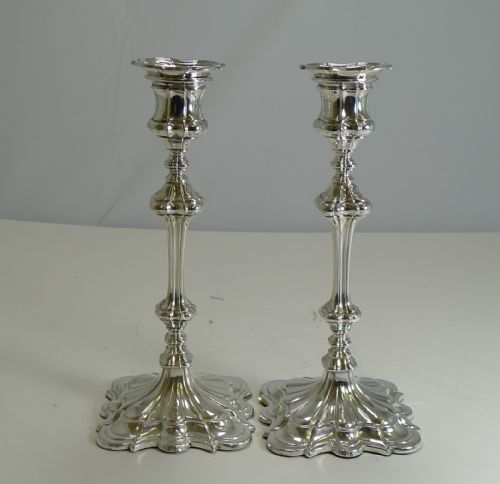 Smart Pair Antique English Silver Plate Candlesticks by Elkington & Co. - 1845