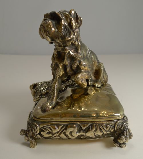 MAGNIFICENT ANTIQUE ENGLISH BRASS BRONZE DOG JEWELRY BOX C1880 - ADDITIONAL PHOTO 2