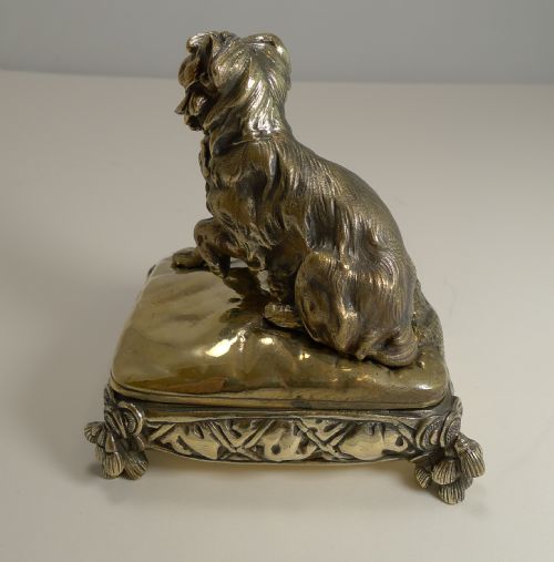MAGNIFICENT ANTIQUE ENGLISH BRASS BRONZE DOG JEWELRY BOX C1880 - ADDITIONAL PHOTO 3