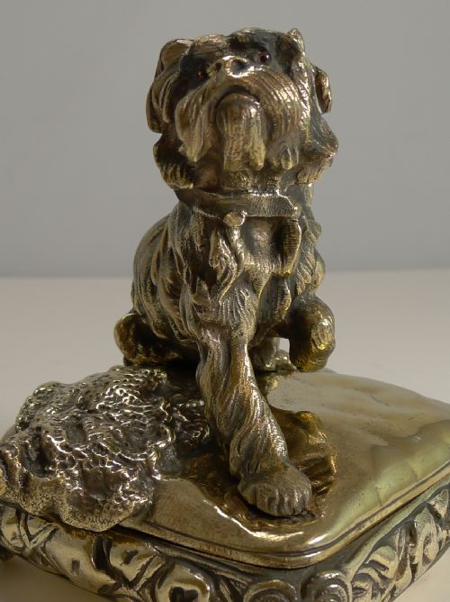 MAGNIFICENT ANTIQUE ENGLISH BRASS BRONZE DOG JEWELRY BOX C1880 - ADDITIONAL PHOTO 5
