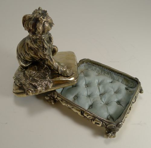 MAGNIFICENT ANTIQUE ENGLISH BRASS BRONZE DOG JEWELRY BOX C1880 - ADDITIONAL PHOTO 7