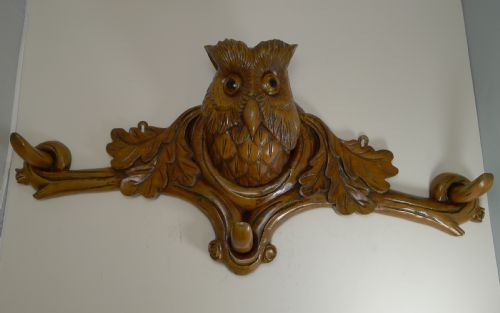 Grand Black Forest Hat Stand - Owl with Glass Eyes C.1890