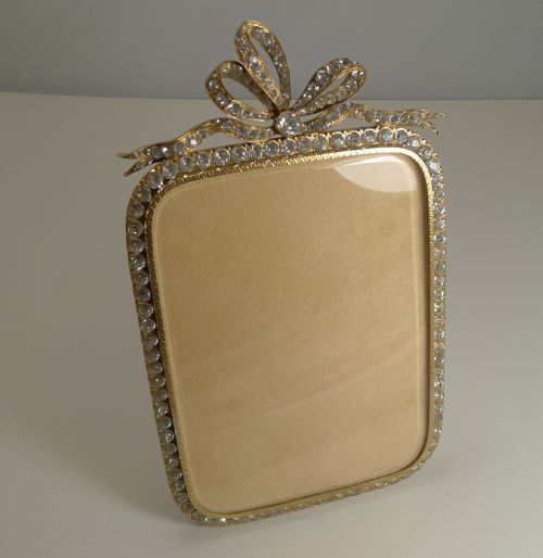 Glamorous Antique French Gilded Bronze and Paste Stone Photograph Frame C.1890