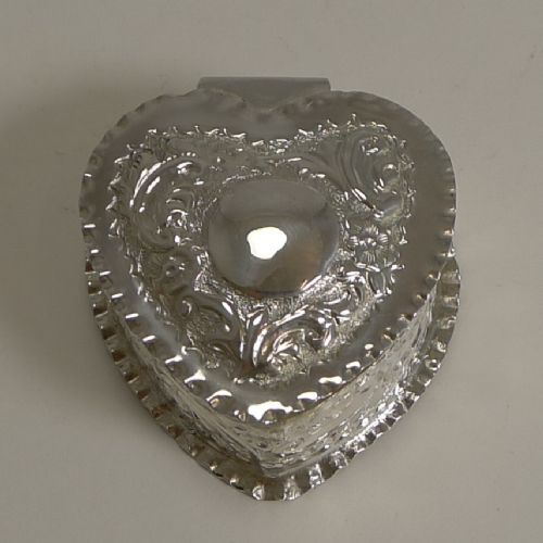 Antique English Sterling Silver Heart Shaped Pill Box - Birmingham 1892