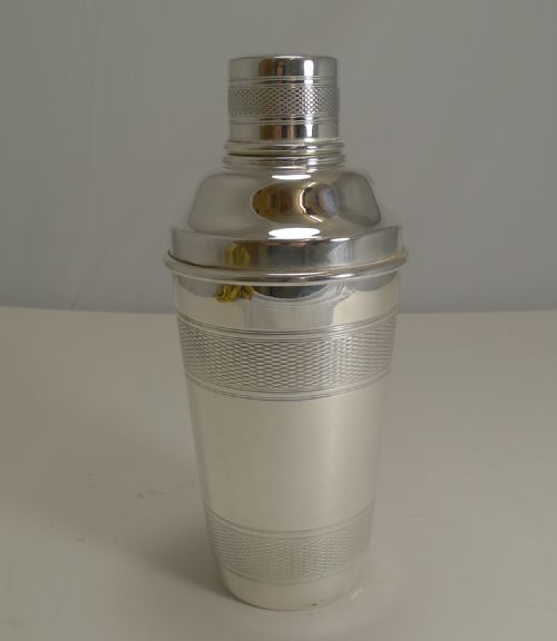 Vintage Art Deco Silver Plated Cocktail Shaker - Engine Turned Decoration C.1930