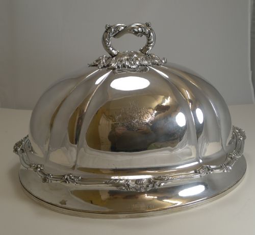 Grand Antique English Old Sheffield Plate Meat / Food Domed Cover C.1842