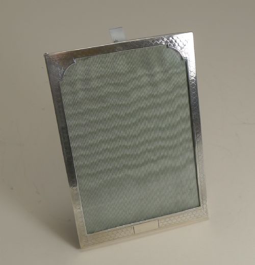 Sterling Silver Photograph Frame - Engine Turned Decoration - 1927
