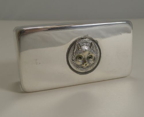 Small Antique English Crystal Box - Cat with Glass Eyes C.1900