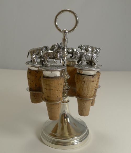Wonderful Set Austrian Silver Plated Figural Wine / Bottle Corks C.1920 by Bmf