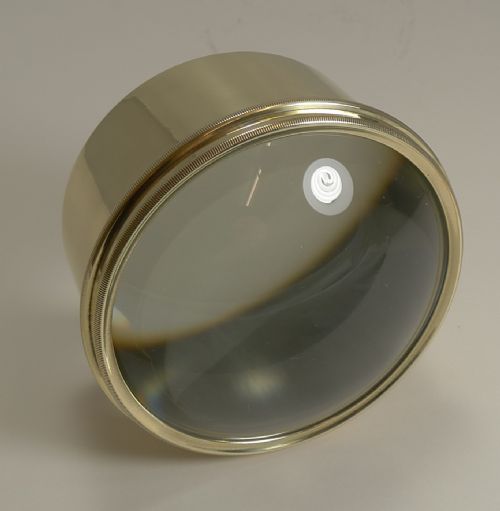 Large English Antique Brass Desk Magnifying Glass / Paperweight C.1910
