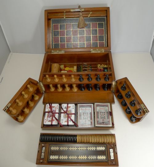 Magnificent Brass Bound Mahogany Games Box / Compendium C.1890/1900