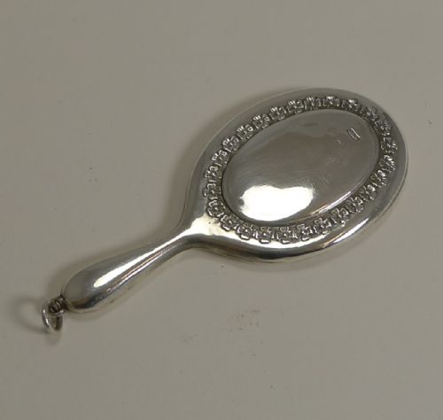Antique English Sterling Silver Miniature Hand Mirror - 1913