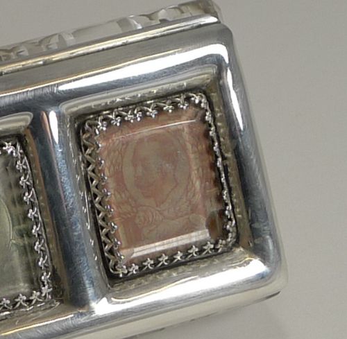 fig 2. Fine Antique English Cut Crystal and Sterling Silver Double Postage Stamp Box - 1902