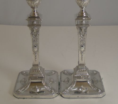 fig 1. Antique English Sterling Silver Candlesticks - Adams Style - Rams Heads - 1898