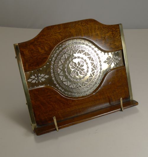 Antique English Oak and Brass Lectern / Book Rest C.1890