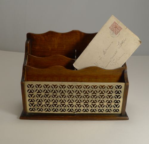 Antique, English Oak and Brass Letter / Stationery Box / Holder C.1890