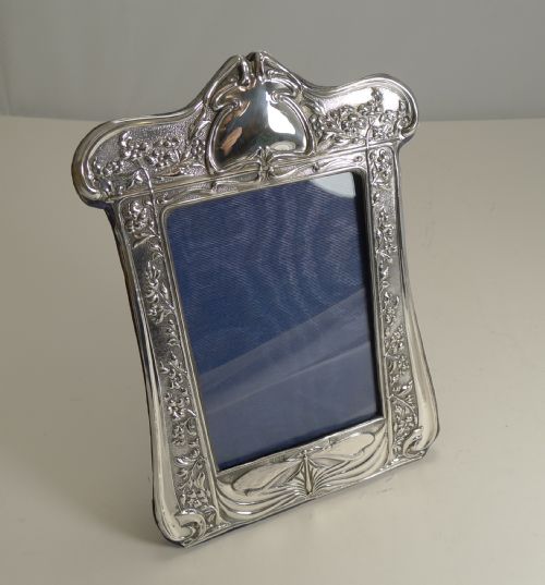 Magnificent Art Nouveau English Sterling Silver Photograph Frame - Dragonfly