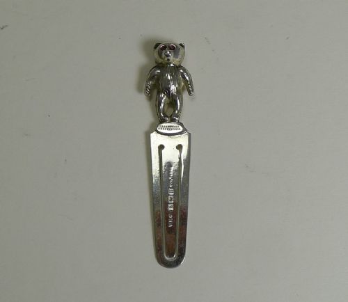 English Sterling Silver Novelty Bookmark - Teddy Bear - 1932