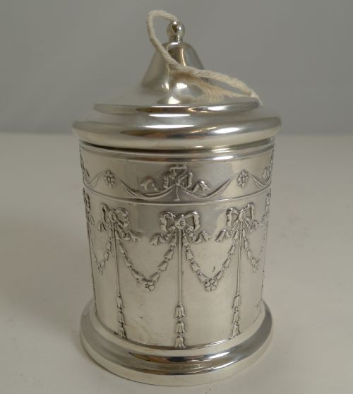 Pretty Antique English Sterling Silver String / Twine Box - 1906