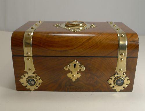 fig 2. Antique English Burl Walnut Jewellery Box - Brass & Pietra Dura Mounted c.1860