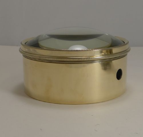 Large English Antique Brass Desk Magnifying Glass / Paperweight C.1910