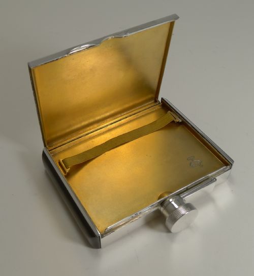 fig 1. Fabulous Vintage Austrian (Vienna) Sterling Silver and Tortoiseshell Hip Flask c.1930