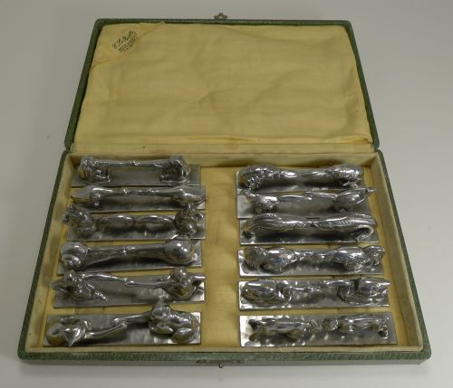 fig 1. Complete Set 12 Art Deco Knife Rests - French - Signed - Animals