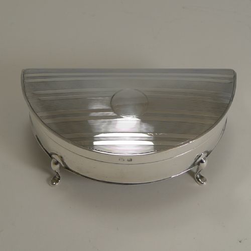 Handsome Half Moon English Sterling Silver Jewellery Box - 1921