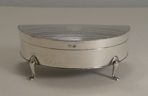 fig 1. Handsome Half Moon English Sterling Silver Jewellery Box - 1921