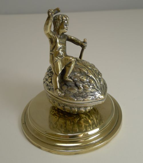 Antique English Novelty Inkwell - Sledgehammer to Crack a Nut C.1890