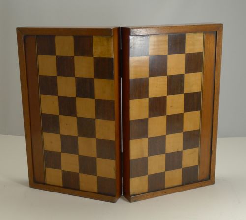 Antique English Folding Chess / Backgammon / Checkers Board C. 1890 /1900