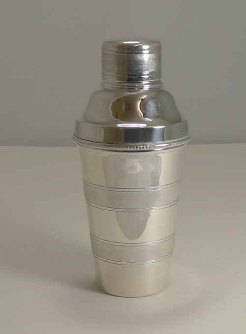 Vintage English Art Deco Engine Turned Cocktail Shaker C.1930 by Mappin & Webb