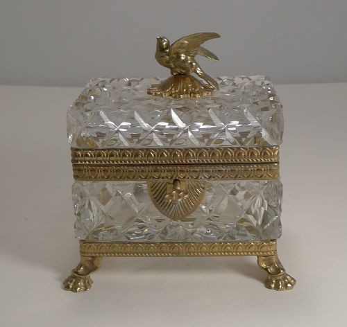 Magnificent Figural French Cut Crystal and Gilded Bronze Jewellery Casket / Box - Dove